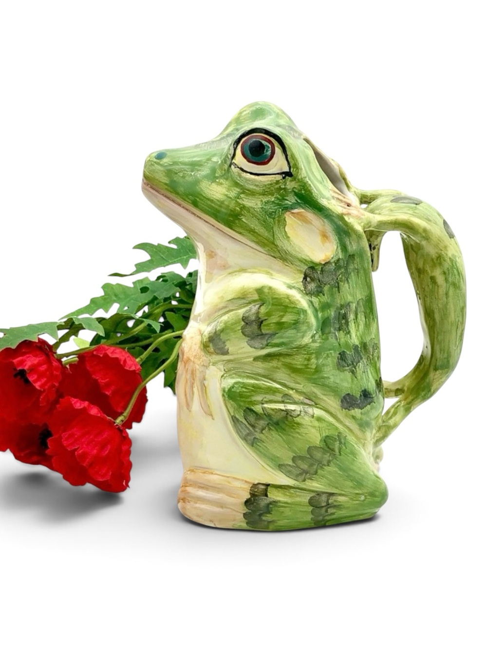 Majolica Frog Pitcher With Salamander Relief Handle Ceramica Del Cardello Italy